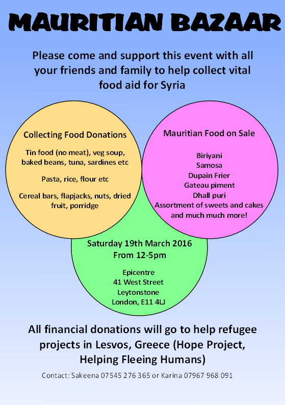 Mauritian Bazaar - Collecting food donations for Syria