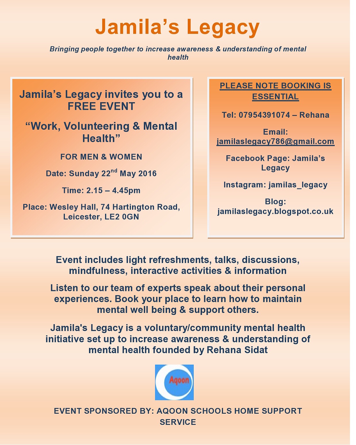 Jamila's Legacy - increase awareness and understanding of mental illness